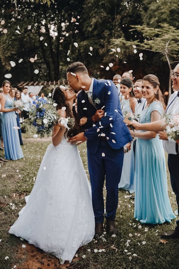 Couple under celebration confetti
